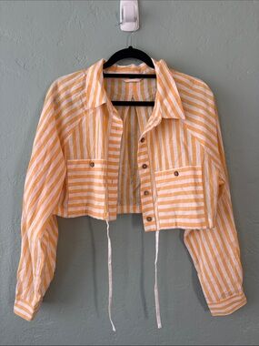 Free People Orange & White Striped Cropped Jacket